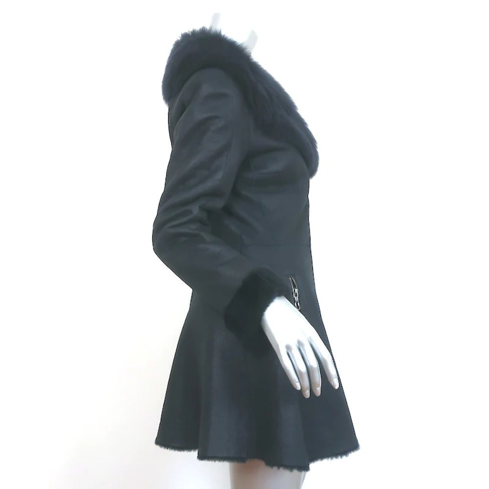 Saks Fifth Avenue Shearling Peplum Coat Black/Navy Size Medium - Picture 4 of 8